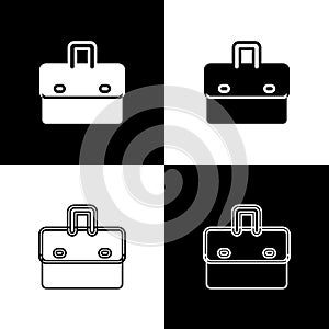 Set Briefcase icon isolated on black and white background. Business case sign. Business portfolio. Vector