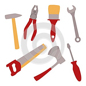 Set of bright beautiful repair tools on a big background
