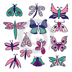Set of bright butterflies. Isolated on a white background. Clip art