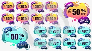 A set of bright colored tags with discounts. Cyber Monday, black Friday, summer, spring and winter sales