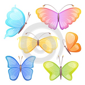 Set of bright colorful butterflies.