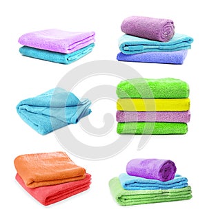 Set of bright colorful clean soft towels