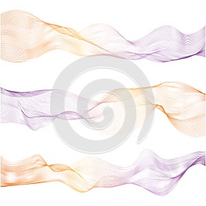 Set bright dynamic wave lines. Abstract vector multicolored template