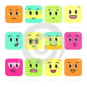 Set of bright emoticons. Emotions. Smiles. Funny cartoon characters. Vector.