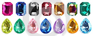 Set of bright gemstones isolated. Banner design