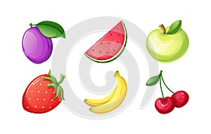 Set of bright glossy fruit and berries icons