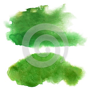 Set of bright green - yellow spring watercolor vector grunge stains