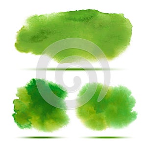 Set of bright green - yellow spring watercolor vector grunge stains