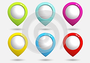 Set of bright map pointers colorful Vector illustration.