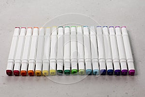 Set bright multi-colored felt-tip pens or markers with designation numbers, name of color. Creativity, drawing for children,