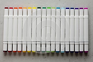 Set bright multi-colored felt-tip pens or markers with designation numbers, name of color. Creativity, drawing for children,