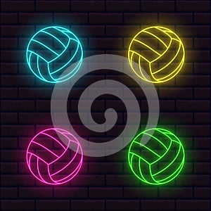 Set of bright neon volleyball balls icons