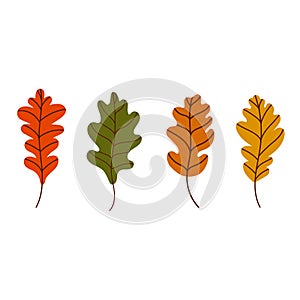 Set of bright oak autumn leaves. Vector illustration in a flat style. Elements for autumn design and design for Halloween