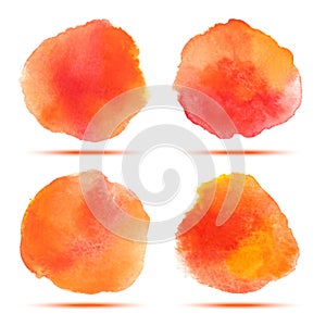 Set of Bright red - orange honey watercolor vector circle stains