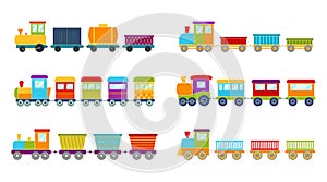 Set of bright toy trains, vector illustration