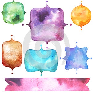 Set with bright watercolor labels