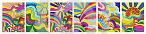 Set of 6 brightly colored psychedelic landscapes photo