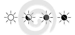 Set of brightness control icons. Screen brightness and contrast setting. Vector