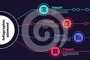 Set Brochure, 3D printer, Copy machine and CMYK color mixing. Business infographic template. Vector