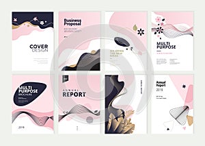 Set of brochure, annual report and cover design templates for beauty