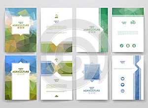 Set of brochures in poligonal style on Agriculture