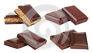 Set of Broken Chocolate Bars, isolated on transparent background