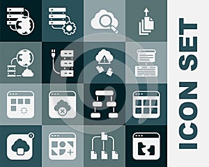Set Broken file, Browser files, Server, Data, Web Hosting, Search cloud computing, Network connection, and Cloud hacking