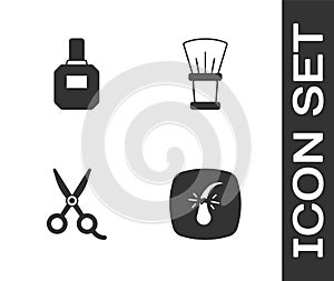 Set Broken hair follicle, Aftershave, Scissors hairdresser and Shaving brush icon. Vector