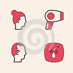 Set Broken hair follicle, Hairstyle for men, dryer and Baldness icon. Vector