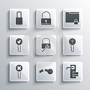 Set Broken key, Digital door lock, Undefined, Lock repair, Wrong, Key, and Folder and icon. Vector