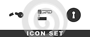 Set Broken key, Marked and Keyhole icon. Vector