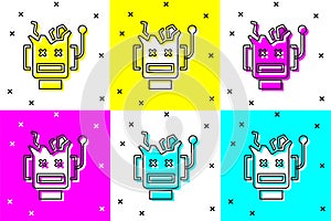 Set Broken robot icon isolated on color background. Artificial intelligence, machine learning, cloud computing. Vector