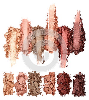 Set of Broken and Smashed Make-Up Eyeshadow Palletes, isolated on transparent background, top view