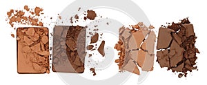 Set of Broken and Smashed Make-Up Eyeshadow Palletes, isolated on transparent background, top view