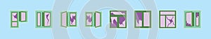 Set of broken window cartoon icon design template with various models. vector illustration isolated on blue background