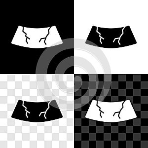 Set Broken windshield cracked glass icon isolated on black and white, transparent background. Vector