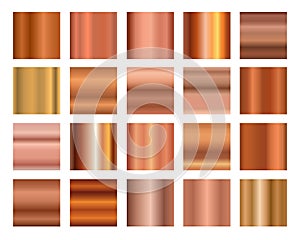 Set of bronze copper metal foil abstract background with modern vector gradient style. Metallic polished abstract texture. Vector