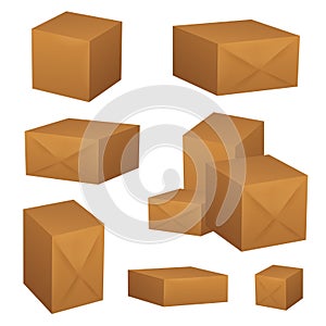 Set of brown cardboard boxes. Closed delivery packages. Vector illustration EPS10