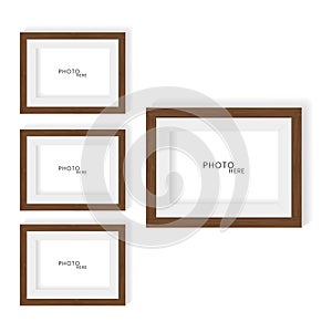Set of brown color wood pattern of photo frames, and wooden texture realistic frame for art of wall mock up vector illustration