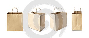 Set of Brown paper shopping bag isolated on white background with clipping path.