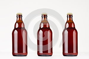 Set of brown steinie belgian beer bottles 330ml mock up.