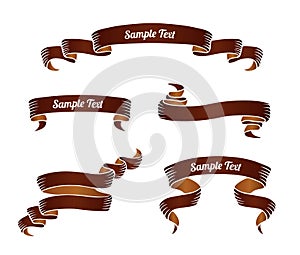 Set of brown vintage scroll ribbon banners. Vector illustration.