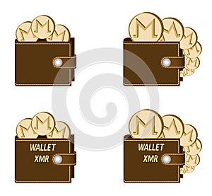 Set of brown wallets with monero coins
