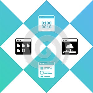 Set Browser files, , Binary code and Cloud technology data transfer icon. Vector