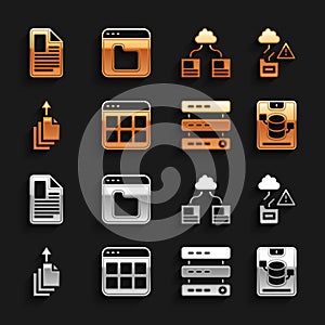 Set Browser files, Cloud technology data transfer, Server, Data, Web Hosting, export, File document and icon. Vector