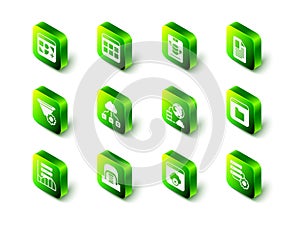 Set Browser files, Server, Data, Web Hosting, File document, and gear, Network cloud connection, Failed access storage