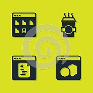 Set Browser files, Software, and Coffee cup to go icon. Vector