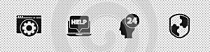 Set Browser setting, Laptop and help, Support operator touch and Shield icon. Vector