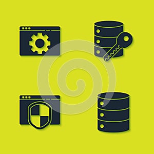 Set Browser setting, Server, Data, Web Hosting, with shield and security key icon. Vector