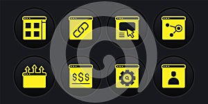 Set Browser window, Online shopping on screen, setting, UI or UX design, Create account and files icon. Vector